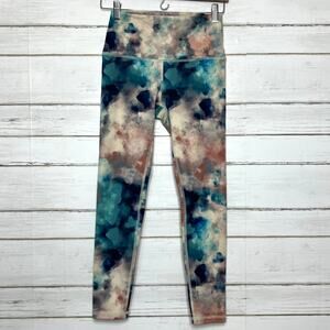 FLEO High Waist Cloud Print Leggings Blue Teal Stretch Women’s Medium